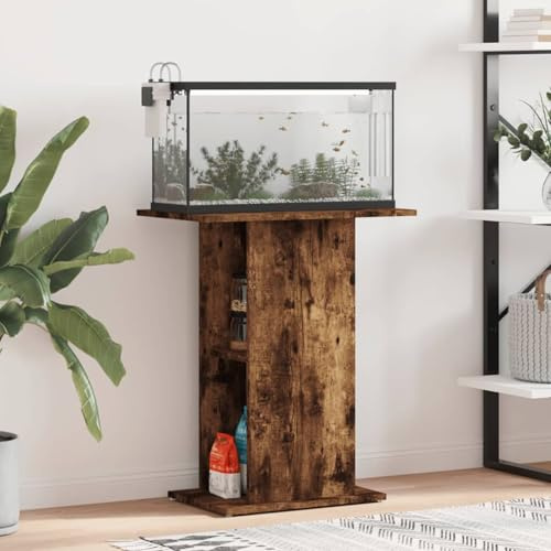 Homgoday Model833644 Support d'aquarium en bois de chêne fumé 60,5 x 36 x 72,5 cm pour poissons d'ornement et plantes aquatiques – Espace de rangement et stabilité