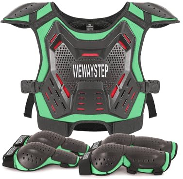 Kids Dirt Bike Gear Motorcycle Armor, Chest Protector Motocross Motorcycle Protective Gear Motorcycle Body Armor Vest with Elbow Knee Protector Pads Suit (Green)