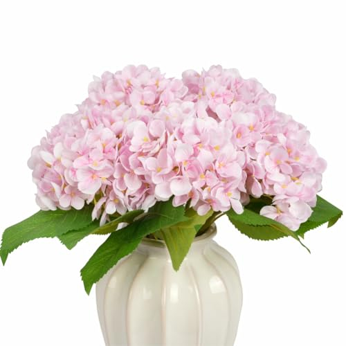 IPLNTS 5 st 47 cm 3D hortensia konstgjorda blommor silke hortensior med stjälkar verklig beröring lämplig för hem bröllop fest festival utomhus bord bordsuppsats dekoration (typ 5 - rosa)