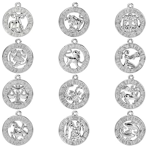 Stiesy 24 st 12 stilar tibetansk silver konstellation berlocker antik stjärntecken hänge berlock astrologi horoskop berlocker för smyckestillverkning hantverk armband