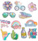 12 Stück Sommer-Bügelflicken für Kleidung, T-Shirts, niedlich, bunt, bestickt, zum Aufnähen, Regenbogen, Wellen, Blumen, geformt für Kleidung, Kleid, Hut, Jeans, DIY, Rucksack, Schuhe
