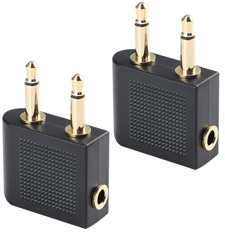 Fsttre Adaptateur Jack 3,5 mm pour Casque D'écoute d'avion Plaqués Or, Audio Jack Adapter Converter de Médias en Vol, Double Jack Adaptateurs Airline Ecouteur Flight Headphone Adapter 2 Pièces