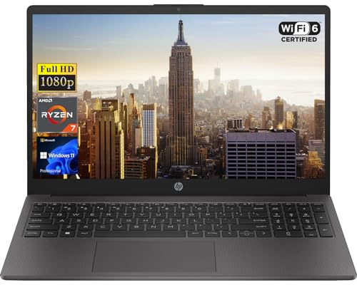 HP 255 G10 15.6 FHD Business Laptop, AMD Ryzen 7 7730U, 16GB RAM, 512GB PCIe SSD, Numeric Keypad, Webcam, Wi-Fi 6, HDMI, Windows 11 Pro, Black