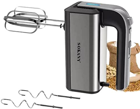SOKANY 800W Handrührgerät Edelstahlkneter Handmixer, 5 Geschwindigkeiten mit Exit-Taste, Handrührer mit 2 Knethaken & 2 Rührbesen (CX-6651 Schwarz)
