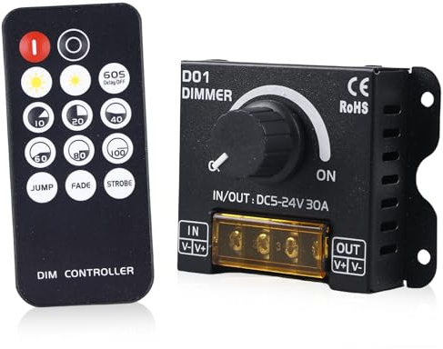 Led Light Strip Dimmer, Led Dimmer, Dimmer Led DC 5V-24V 30ARF, Dimmer Per Strisce Luminose A Led,Controllo Wireless, Pwm Dimming Controller Controllo Con Telecomando Per Strisce Led