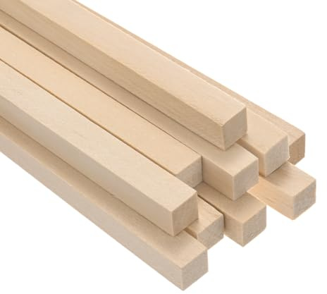 M METERXITY 10-Pack Asticelle Quadrate In Legno, 25/64 X 12 Pollici Asticelle Quadrate Non Finite, Asticelle Quadrate In Legno Duro Per Progetti Fai Da Te/Modellismo [Colore Legno]