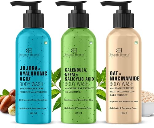 Botanic Hearth Body Wash & Shower Gels Gift Set, 3 x 118ml (354ml) | Moisturising Shower Gels, Sparkling Shower Collection, Body Cleanser with Natural Oils, Sulfate & Paraben Free, Vegan
