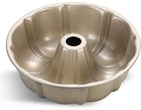 Onader Moule à kouglof - En acier au carbone - Avec revêtement antiadhésif - Rond - 25,5 cm - Pour gâteau, pain, sain et facile à nettoyer - Doré