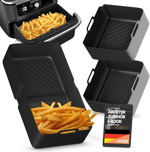 UNBOX Höheres Ninja Heißluftfritteuse Zubehör für Ninja Foodi Flexdrawer 10,4 L, COSORI Heißluftfritteuse Zubehör 10L Silikonform, 3 Stück Air Fryer Silikonmatte für AF500EU, AF500DE - BPA-frei
