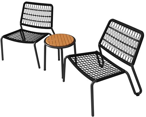 infirack Bistroset 3-delat balkongmöbelset av galvaniserat stål, handflätat rep, bordsskiva av massivt trä, stolar med en lastkapacitet på 160 kg, lämplig för terrass, trädgård och balkong