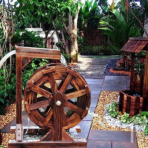 ZJFHEYUO Fuente de Agua para jardín al Aire Libre, Rueda de Agua de Madera, Cascada, Decorativa, para balcón, Estanque Ornamental, Fuente de Rueda de Agua, Vintage, rústica, Inde