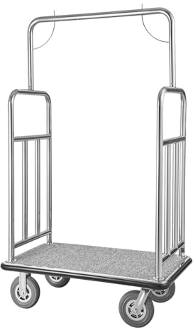 VEVOR Carrello Portavaligie per Hotel, Capacità di Carico di 544 kg Carrello Trasporto Portavaligie con Ponte in Moquette Grigia e Ruote in Gomma da 203,2 mm per Hotel, Condomini, Resort, Argento
