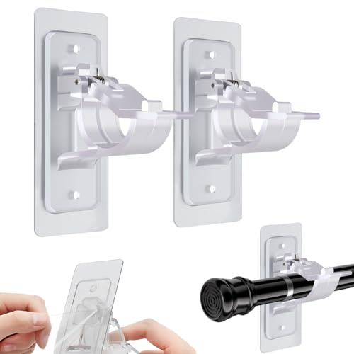 CIYIN 2 Pezzi Ganci per Tende Senza Bucare, Staffa Autoadesiva per Asta Tende con Viti, Supporto per Bastone Tenda, Ganci Adesivi per Tende, per Soggiorno, Bagno, Camera da Letto (Trasparente)