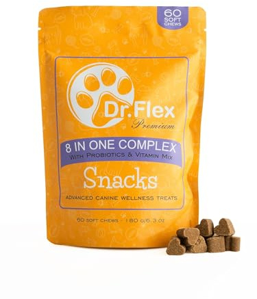 Dr. Flex 8-in-1 Multivitamin Complex Soft Chews for Dogs – 60 Tasty Dog Treats with Probiotics, Vitamins C & E, Salmon Oil, MSM & Chondroitin – Supports Immune System, Digestion & Joint Health