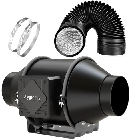 Aygrochy 100mm Extracteur d'Air 363 m³/h,Ventilateur d'extraction EC Moteur avec Tuyau flexible de VMC Salle de Bain, Cuisine,Garage,tentes de culture,ventilation.