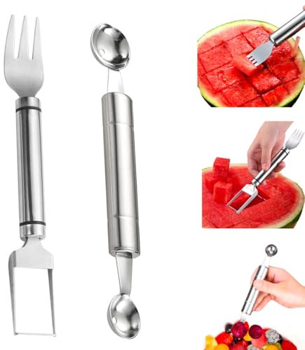 GGUFAY Outil à Découper les Fruits Éplucheur de Fruits Cuillère de Melon, Couteau à Fruits,Cuisine Multifonction en Acier Inoxydable Coupe Salade de Bricolage Avec Coupe, 2 Pcs