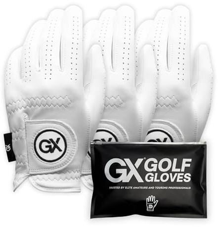 GX Golf 3-Pack | The Players Cabretta Premium Men's Leather Glove – Precision Fit, Superior Grip, Long-Lasting Durability, Breathable Performance (Worn on Left (Right Handed Golfer), M)