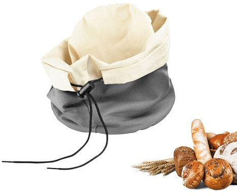 Westmark Sac à pain avec coussin chauffant – corbeille à pain en tissu pour pain, petits pains, œufs – rangement à pain moderne en coton – anthracite/beige, ø 20 x 23 cm