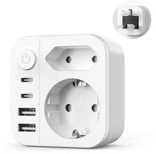 3250W Adaptador Enchufe UK 6 en 1,Enchufe de Viaje Español a UK,con 2 USB A y 2 USB C, Enchufe Tipo G para Irlanda, Maldivas, Singapur, Dubai