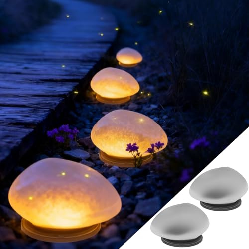 Hqynss Solar Garden Lights, IP65 Waterproof Pebble Shape Decorative Lights, Warm Light LED Solar Path Paver Stones for Garden terraces Yard Path Patio Yard Pathway Decoration(2 Pack)