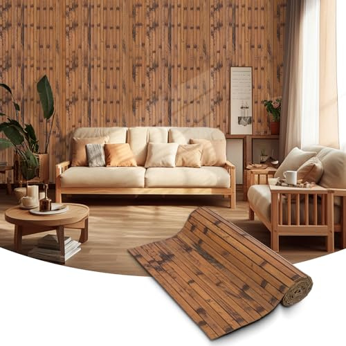 LSGCQ Paneles decorativos para pared panel de pared de bambú para decoración interiores salón oficina techo (0,4×2,4m, Quemado Oscuro)