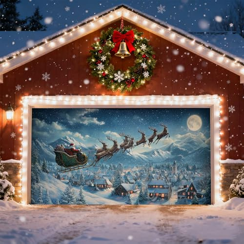 Corlidea Decorazione per Porta di Garage di Natale, Banner di Natale per Porta di Garage, Buoni Natali Murali, Babbo Natale, Pupazzo di Neve, Alci, Sfondi per Garage, Natale Invernale per Muro Esterno