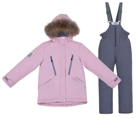 Traje de esquí y snowboard para niñas, abrigo acolchado de piel sintética con capucha + pantalones de nieve ajustables, traje de 2 piezas, chaqueta de invierno para exteriores, impermeable, resistente