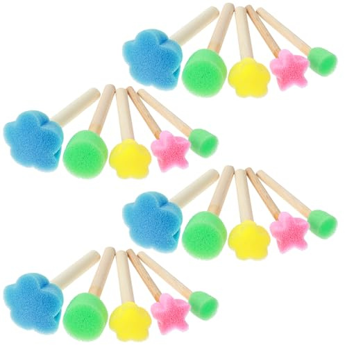 Nogeqi 20 Pcs Sponge Brushes for Painting, Round Flower Sponges Brush Set for Art Class Acrylic Painting, Foam Stencil Brush, Paint Tools for Arts and Crafts(5 Style)