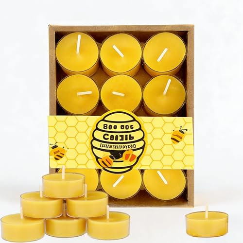 Pure Beeswax Tea Lights Candle, 12 Pcs Organic Beeswax Tealight Candles, Natural Organic Bees Wax Candle, Unscented Smokeless Clean Burning for Home Aromatherapy and Events