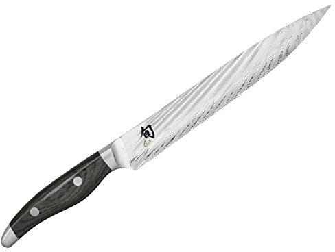 KAI Shun Nagare coltello da prosciutto 23 cm lunghezza lama - 72 strati di acciaio damasco VG 2 e VG 10 lama a doppio nucleo - legno Pakka grigio-nero - Fatto a mano in Giappone