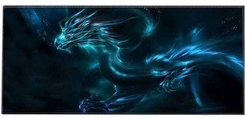 Silent Monsters Musmatta XXL 90 x 40 cm, sydda kanter, Musmattor i tyg halkfri och tyst, Drake, gaming, kontor, hemmakontor - tvättbar, rullbar - kantsöm