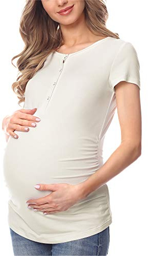 Be Mammy Moderskapskjorta för Dam med Omvårdnadsfunktion BE20-224 (Ecru (Korta Ärmar), XXL)