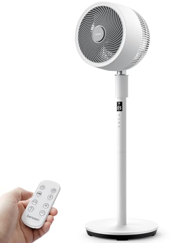 berssen Standventilator Ventilator leise 25dB 3D Oszillation DC Motor 68/100cm Höhenverstellbar Turbo Luftzirkulation Fernbedienung Tastbildschirm 7,1m/s Windgeschwindigkeit Energie Sparen,Weiß