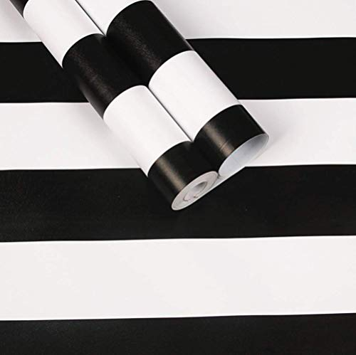 WDragon White Black Striped Wallpaper Sticker Peel Stick Vinyl Home Decorative Paper 45cm by 250cm Roll