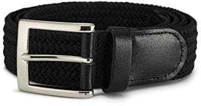 Streeze 35mm Wide Stretch Belt - Braided Elastic Woven Belt with Silver Buckle Ideal for Jeans (Large 36 - 39, Black)