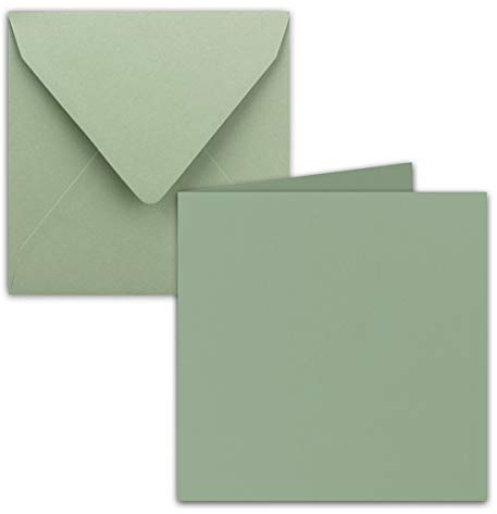 Set di 25 biglietti pieghevoli, quadrati, con buste, incollaggio a umido, 15 x 15 cm, per biglietti di auguri, inviti e molto altro, colore verde eucalipto