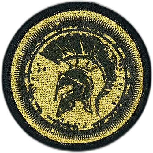 Spartan Shield 100% broderad - Klädlapp - Militärplåster - Plåster för tyg - Plåster för jeans - Guldfärg - 75x75 mm
