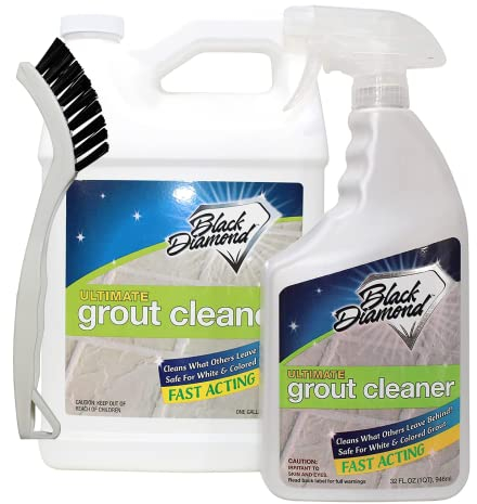 Ultimate Grout Cleaner for Tile Floors — Acid-Free Deep Cleaner Removes Grease, Dirt & Soap Scum Without Damaging Grout — Safe for Marble and All Natural Stone (1-Qt/1-G/ W/brush)