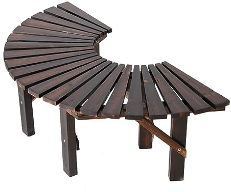 FQMYLTYN Halbkreisförmige Sitzbank aus massivem Holz, Gartenbank im Freien, Baumbank im Park, Terrassenstuhl, Baumbank, korrosionsbeständige Holz-Außenmöbeldekoration