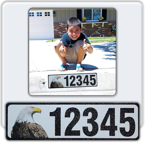 Curb-N-Sign Curb Wrap Address Decal – Aluminum House Number Decals for Front Doors, Windows, Curbs, or Walls – Weather Resistant Curb Wraps Perfect for Outside House Customization (Bald Eagle)