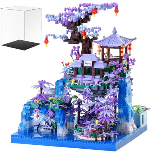 Boyorc Cherry Blossom Treehouse Micro Mini Building Block Sets With Acrylic Display Box And Light, Chinese Bonsai Tree House Architecture Model Toy Gifts for Adults and Children（2500+ Pieces）