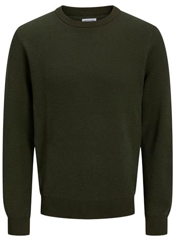JACK & JONES Male Knitted Jumper Plain Knitted Jumper, Green (Duffel Bag), M