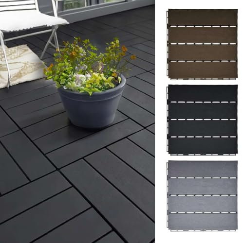 Nicoman Decking Tiles 12 PCs Black Polydeck PVC for Garden Flooring, Patio, Balcony, Concrete, Hot Tub Click Deck Tiles Indoor, 30 x 30cm Plastic Square Connect Floor, Outdoor Drainage