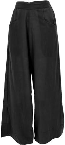 GURU SHOP Pantaloni in cotone boho con vita alta, comodi pantaloni marlene, colore bianco naturale, da donna, in cotone, Nero , 46