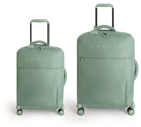 CREATE / Luggage Studio Soft/Set de Dos Maletas S y M Blandas de poliéster Verde Sage/Candado TSA, 4 Ruedas Dobles, Organizador, Mango telescópico, Tejido Impermeable, Etiqueta identificativa