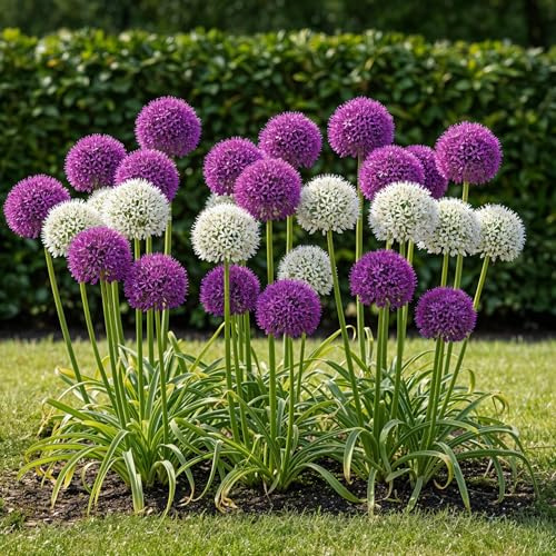 Blomsterlökar - Allium 'Purple & White Mix' - Lila och vit - 15 enheter - Lökstorlek 10/12-50-150cm - Ø10cm - Trädgårdsväxt - Flerdeal