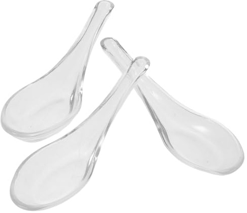 Alipis 3 cucharas de vidrio transparente para servir - Cucharas de postre reutilizables para bufés y catering - Artículos esenciales de cocina para sopas asiáticas, yogures y dulces