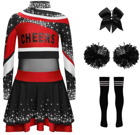 Loodgao Bambina Bambina Abito Da Danza Cheerleading Costume Fanatica Di Pompom Uniforme Fanatica Di Pompom Cosplay Halloween Carnevale Rosso Nero 15-16 anni