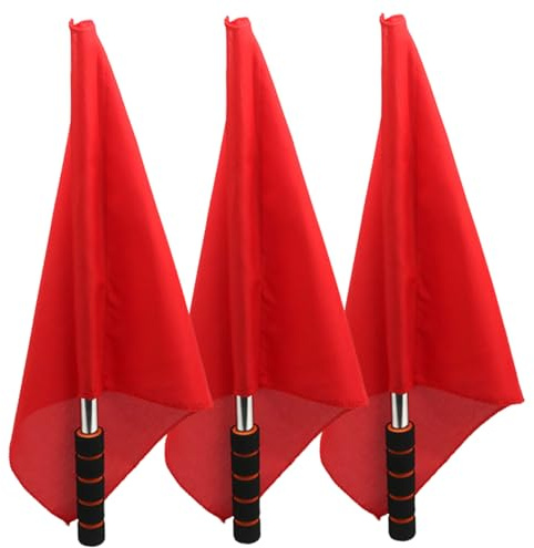 Xoeryoy Drapeau d'arbitre 3 pièces Drapeaux de Volley-Ball à Main Rouge en Acier Inoxydable avec poignée en éponge Confortable Drapeau de Sport Juge Ligne Patrouille pour l'entraînement Sportif