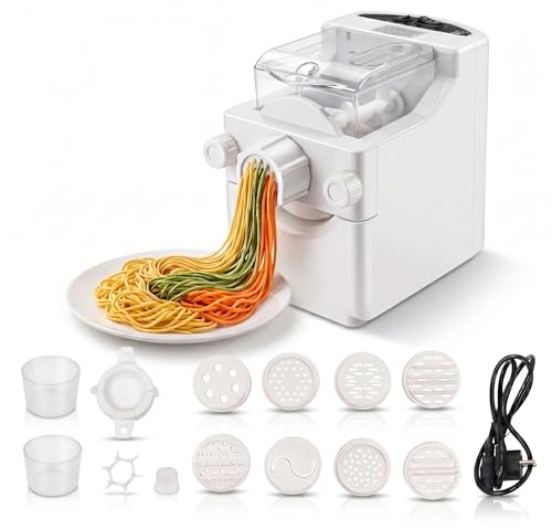 Machine à Pâtes Électrique Automatique, 9 Moules, 180W, 500g de farine | Machine a Pates Fraiche pour Familles avec Moteur Cuivre Silencieux, Mode Inversion, Nouilles Fraîches Maison, Spaghetti